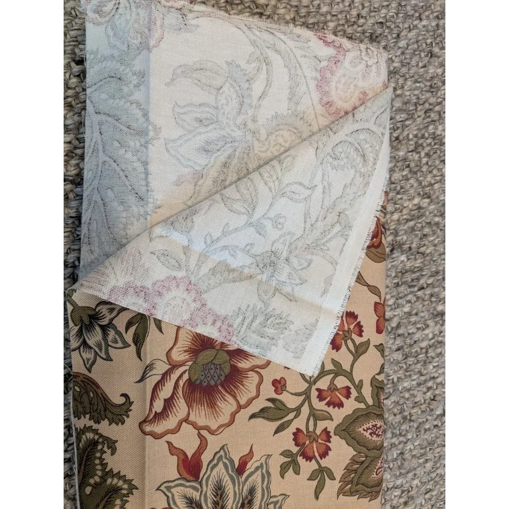 9 Yards Richloom Tan Cotton Canvas Floral Fabric Upholstery Decorator 44'' - Picture 4 of 4